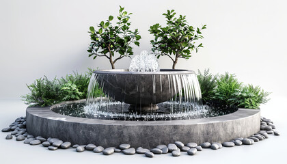 Wall Mural - Multi-Tiered Garden Fountain with Greenery