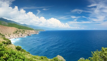 Wall Mural - serene blue ocean and magnificent sky idyllic travel destination tranquil seascape photography