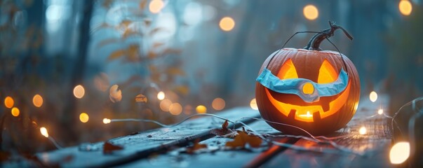 Wall Mural - Masked pumpkin in outdoor setting - Halloween