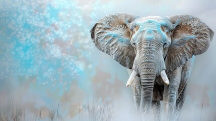 Wall Mural - A majestic elephant abstract wallpaper in soft pastel shades of blue and grey, creating a serene and elegant backdrop.