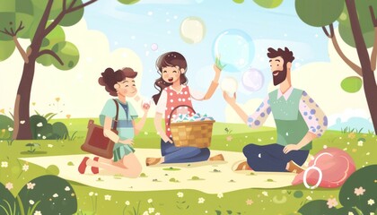 Bubbling Fun: A Child's Picnic Adventure with Soap Bubbles