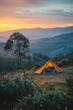© Sunshine - Scenic Sunrise Over Rolling Hills with a Cozy Tent in the Foreground, Perfect for Camping Enthusiasts and Nature Lovers Seeking Tranquility and Adventure in the Great Outdoors