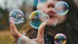 © Paulius - Ethereal Euphoria: A Close-up of a Young Woman Blowing Bubbles of Joy