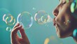© Paulius - Mesmerizing Moment: Young Man Blowing Soap Bubbles in Close-up Side View