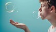 © Paulius - Bubbles of Youth: A Close-up Side View of a Young Man Blowing Soap Bubbles