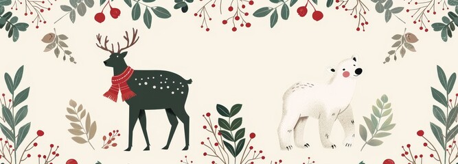 Sticker - Hand drawn animals seamless pattern, winter background, christmas design - perfect for wallpapers, wrapping paper, fabric - modern illustration