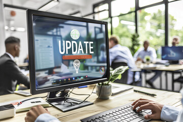 software update on computer modern office device software upgrade technology download digital network development concept