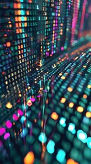 3D Rendered Representation of Digital Code and Binary Data in a Vibrant Colorful and Luminous Abstract Background with Futuristic Neon Patterns and Textures