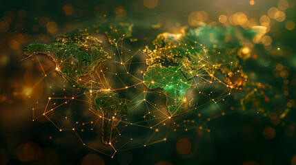 Poster - Abstract world map showing the connectivity of global networks and the constant exchange of data around the planet