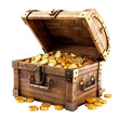 © leriostereo - PNG Old wooden open treasure chest with gold coins isolated on white or transparent background