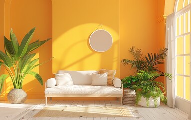 Sunshine flat design front view luminous theme 3D render Split-complementary color scheme