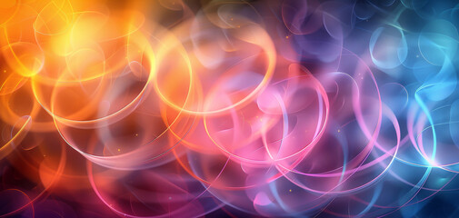 Fototapete - A vibrant and colorful abstract design featuring overlapping circles in twelve vivid colors. The design has a flat color style with rhythmic patterns around the edges. Generative AI.