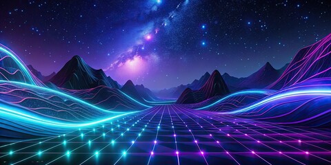 Wall Mural - Abstract representation of digital data flow with dark hues and neon waves, data, flow, abstract, dark, hues, neon, waves, technology, digital, futuristic, cyberspace, internet, information