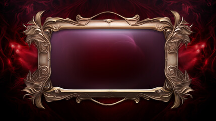 A gold framed red background with a purple square in the middle