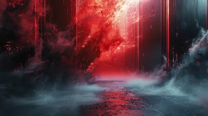 Poster - Dark with a few hints of red and mysterious but pleasing abstract visuals for hard techno music. Generative AI.