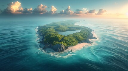 Sticker - Beautiful isolated island, a lot of sandy beaches, Aerial high view. Generative AI.