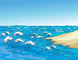 Wall Mural - Vector drawing. A man on the shore after a shipwreck