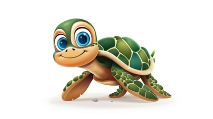 Wall Mural - Isolated cartoon sea turtle on a white background
