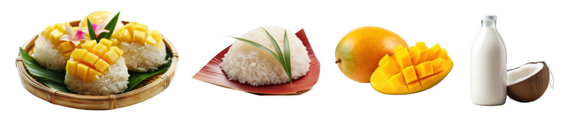 Wall Mural - PNG Photo of mango sticky rice ’s ingredients  cut out element set
