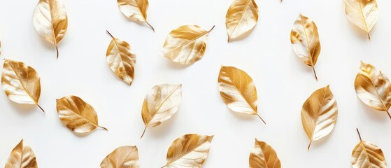 Poster - golden leaves on white background