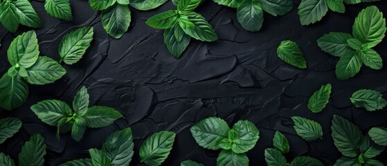 Canvas Print - green leaves on black background