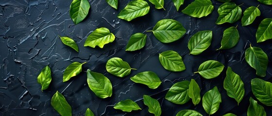 Poster - green leaves on black background