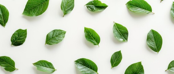 Poster - green leaves on white background