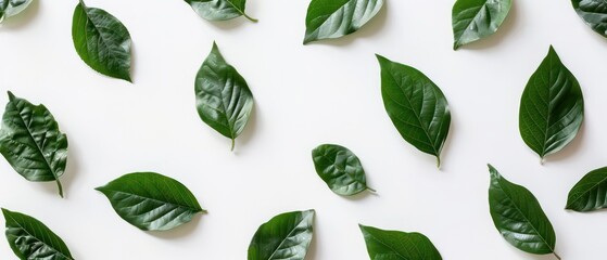 Wall Mural - green leaves on white background