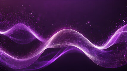 Wall Mural - Purple digital particle waves and light abstract background with shining stars.