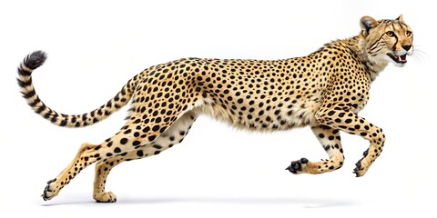 Wall Mural - Cheetah isolated on white background running, right side view portrait, Cheetah, isolated, white background, running, fast, speed, predator, wildlife, animal, wild, carnivore, feline, nature