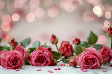 Canvas Print - Roses on table with scattered petals