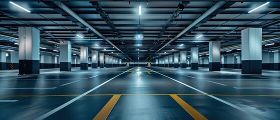 Industrial parking roof boasts a sturdy concrete and steel frame, providing shelter for vehicles in an urban setting