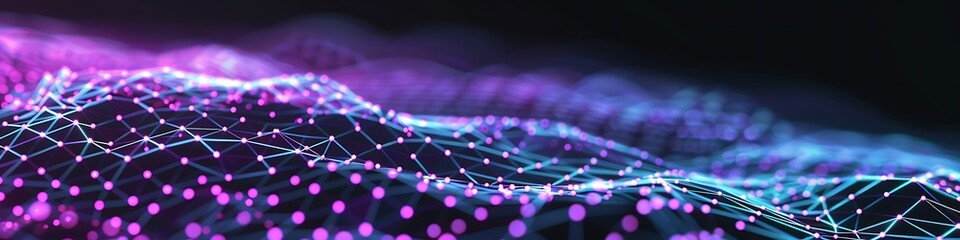 Dynamic technology background showcasing purple and cyan dots connected in a detailed plexus network