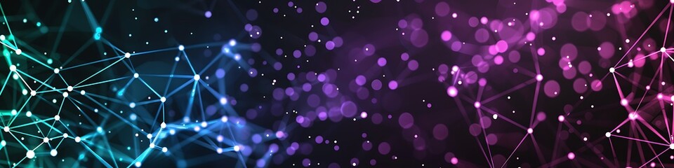 Dynamic technology background showcasing purple and cyan dots connected in a detailed plexus network