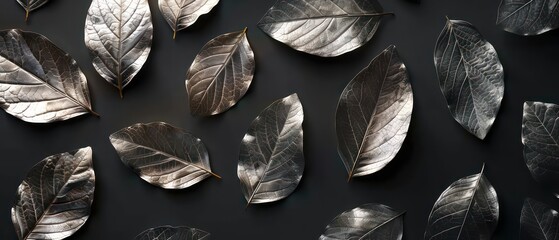 Wall Mural - silver leaves on black background