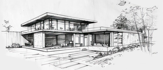 sketch drawing of a modern stylish house