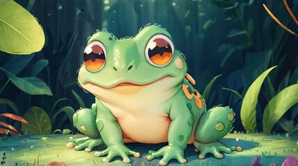 Wall Mural - drawing of cute little frog in nature