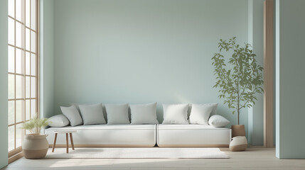 Poster - Modern living room and white sofa, modern and minimalist green theme design