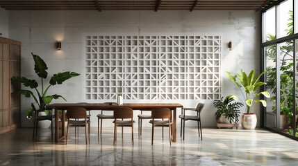 Sticker - Minimal style dining room with a white wall and a white ceiling