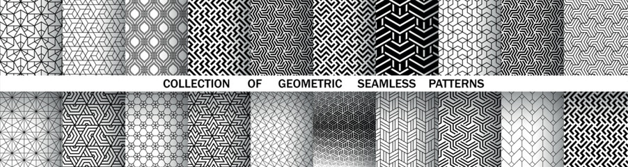 Geometric set of seamless black and white patterns. Simple vector graphics.