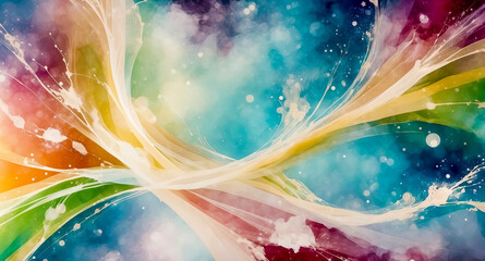 Abstract Watercolor Background with Colorful Swirls and Bokeh