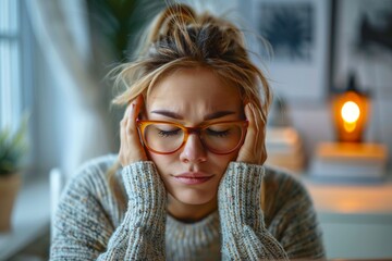 Sticker - Blonde woman, glasses, laptop, table, sitting