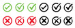 © J Creatives - Check mark icon button set. Check box icon with right and wrong buttons and yes or no checkmark icons in green tick box and red cross.