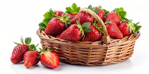 Poster - Set of strawberries in basket isolated on and white background, Strawberries, basket, isolated, background, white background, fruit