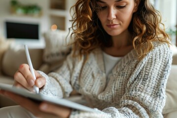 Poster - Female on sofa typing on tablet