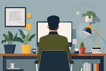 Canvas Print - Man seated desk computer