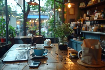 Canvas Print - Laptop and coffee on table