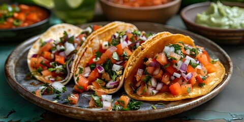 Canvas Print - Taco plate captured in a food photography shot. Concept Food Photography, Taco Plate, Mexican Cuisine, Close-up Shots, Culinary Art