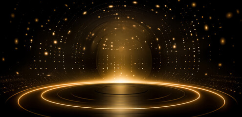 Wall Mural - abstract golden podium with sparkles on a black background. futuristic, elegant, and modern design. 