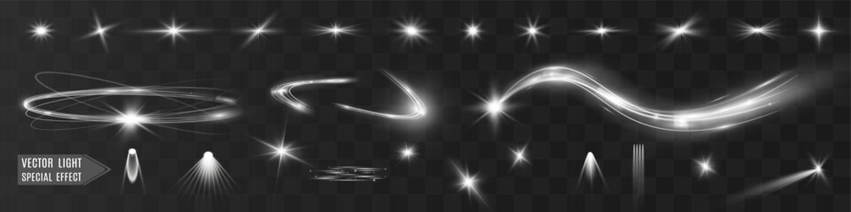 Wall Mural - light white wave and spotlight shine effect,glow line sparkle shine. silver white wavy effects.